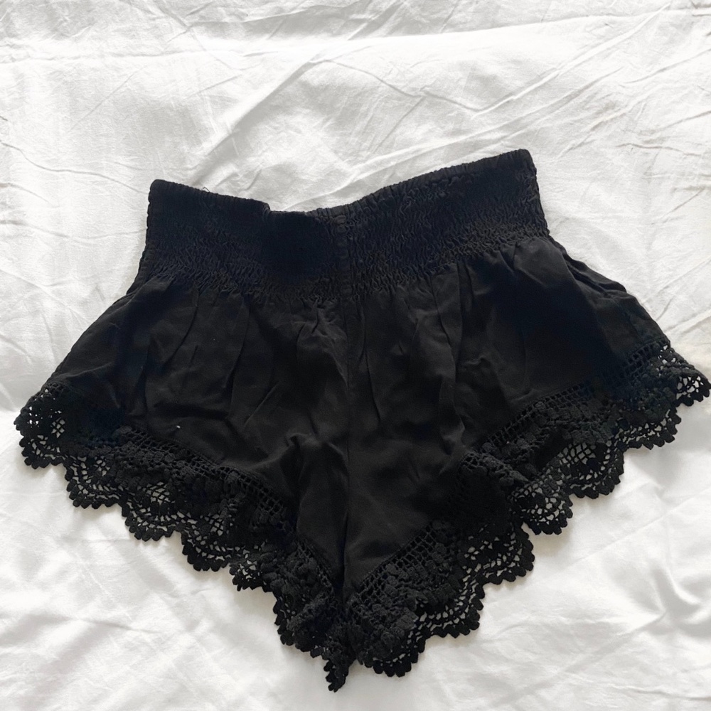 Black soft shorts with lace trim